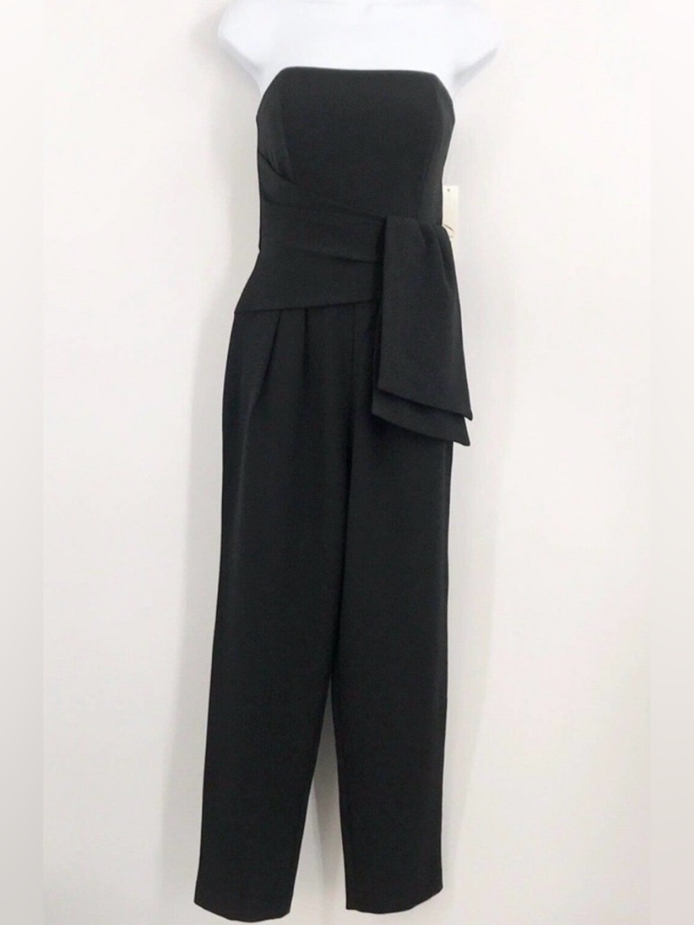 Eliza J. Strapless Black Jumpsuit with Waist Sash